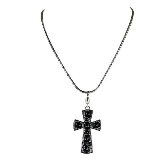 Halle Joy Hope Collection Trusting Cross Silvertone with Black Stones NWT - Picture 1 of 6